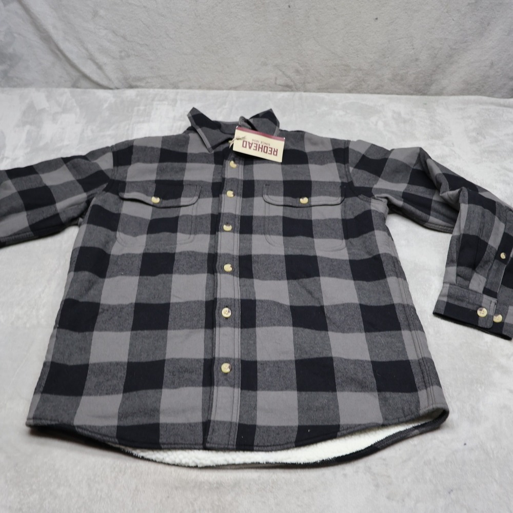 Redhead Shirt Jacket Mens Medium Grey Plaid Flannel Sherpa Lined Insulated NEW